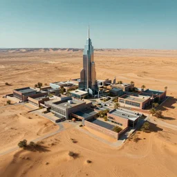 cyberpunk pueblo architecture covering a desert landscape