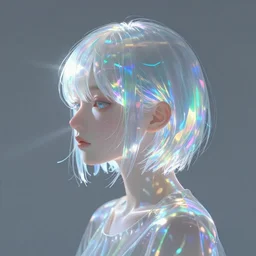 Uwu the translucent prismatic person, side fringe haircut, refracting, caustics, light rays shining through, 4k photo