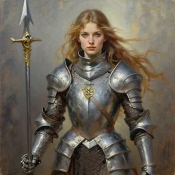 detailed painting, fantasy female knight, gorgeous painting, denis sarazhin