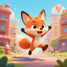 ad for exciting funny video game with happy fox jumping in cartoon city, 3 d, beautiful blender, concept art, trending on artstation