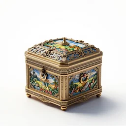 ornate music box, stylized 3d render, isolated on a pure white background, centered, entire object in frame, sharp focus, soft studio lighting