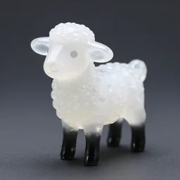 a cute and small white crystal abstract statue toy in the shape of a little lamb with black glass legs