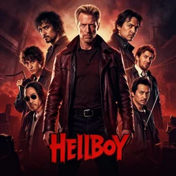 Tom Waits as Hellboy movie poster design, kim jung gi, Greg Rutkowski, Darek Zabrocki, Karlkka, Jayison Devadas, Phuoc Quan, trending on Artstation, 8K, ultra wide angle, pincushion lens effect