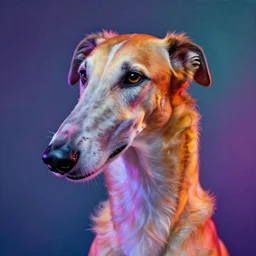 one close up borzoi painted by peter gric, hi fidelity, colored with neon light