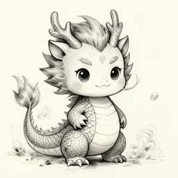cute chinese dragon, in the style of jim lee, detailed, dreamy, ink sketch