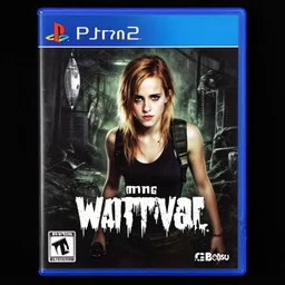 ps 2 game box keyart, emma watson surivival horror, playstation 2, oldschool
