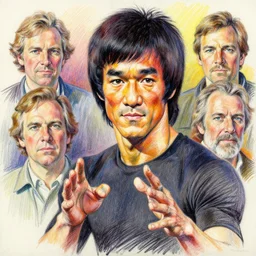 bruce lee, psychedelic colored pencil sketch plein air portrait painting by dean cornwell, richard schmid, thomas moran, john william waterhouse, studio ghibli, donato giancola,