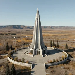 An overgrown tower plaza in a barren Yukon landscape, highly detailed matte painting