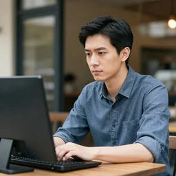 candid portrait photograph of a man staring at a computer outside a restaurant, his friends are angry, taken by annie leibovitz,