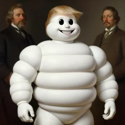 donald trum dressed as the michelin man, highly detailed, sharp focus, matte painting, by isaac levitan and asher brown durand,