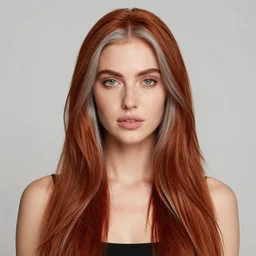 tall woman, with roan - red hair leavened with gray, that she wore parted in the center and long in the back and'sea grey'eyes.