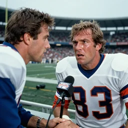 photo of john madden and profusely sweating, nervous man in a press box announcing a football game, 1 9 8 7