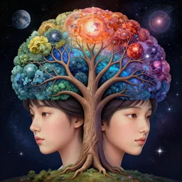 the tree of life, cosmic colours, space 🌌 an ultrafine hyperdetailed illustration by kim jung gi, d nadar, detailed faces, intricate linework, bright colors, octopath traveler, final fantasy, unreal engine 5 highly rendered, global illumination, radiant light, detailed and intricate environment