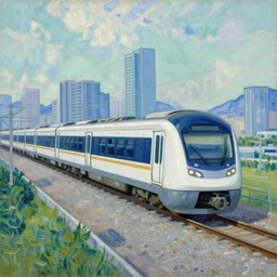the hong kong mtr, modern city, painting by vincent van gogh, post impressionism