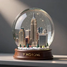 snow globe of new york city on a shelf, artstation, photorealism
