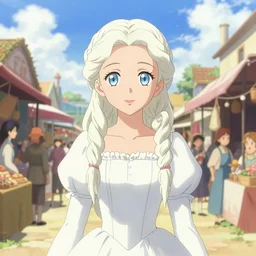character portrait of the white princess in the marketplace in the sky, color page, 4 k, tone mapping, doll, akihiko yoshida, james jean, andrei riabovitchev, marc _ simonetti, yoshitaka amano, digital illustration, braided hair, ringlet, curls