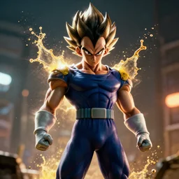 vegeta in gears of war, splash art, movie still, cinematic lighting, ray tracing, octane render, long lens, shallow depth of field, bokeh, anamorphic lens flare, 8 k, hyper detailed, 3 5 mm film grain