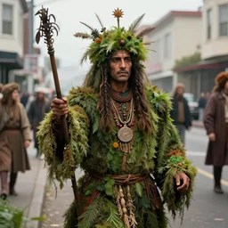 pagan ritual on the streets of san francisco in the 1 9 7 0 s, covered in vegetation, highly detailed smooth digital art masterpiece