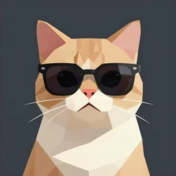 low poly digital art of a cat wearing sunglasses, low poly