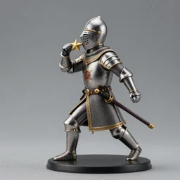 still medium shot, figurine of medieval knight eating a star, dynamic pose, personification, detailed product photo, featured on amiami, 8 k, 8 5 mm, f. 1 4, beautiful composition,