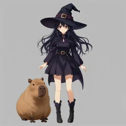 full body portrait character concept art, anime key visual of a little witch with her capybara mascot, delicate features finely detailed perfect face, gapmoe yandere grimdark, trending on pixiv fanbox, painted by greg rutkowski makoto shinkai takashi takeuchi studio ghibli