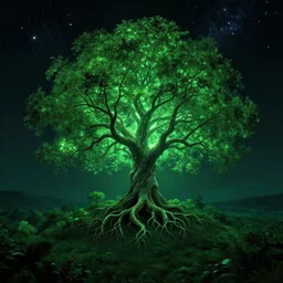 glowing tree with branches in the stars and roots in the underworld, matte landscape, vast, epic, starry, lush, greenery, cinematic color scheme, by greg rutkowski, artstation, 4 k wallpaper, uhd quality, unreal engine, glossy paper quality
