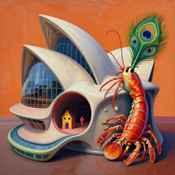 an extremely high quality hd surrealism warm painting of 4 d perspective neon complimentary - colors cartoon surrealism concave melting sculpture composition of zaha hadid biological anatomical peacock mantis shrimp by a much more skilled version of kandinskypicasso and salvia dali the eighth, salvador dali's much much much much more talented painter cousin, 8 k, ultra realistic, opera house