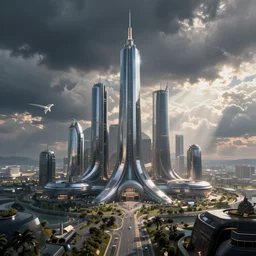 realistic landscape, futuristic city,