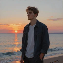 attractive man at the sea, sunset, painting by ross tran, j. c. leyendecker, tom of finland, trending on artstation