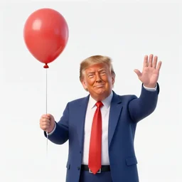 donald trump looking forward waving and holding a balloon