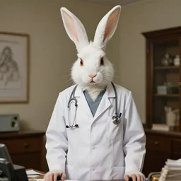 a white bunny doctor. creepy costume. 1 9 3 0 s