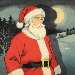 owen wilson dressed up as Santa Claus japanese woodblock print very beautiful