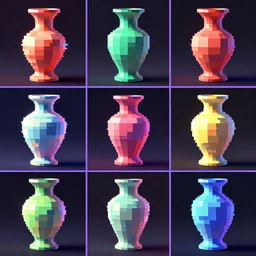 crazy glitchy buggy uncanny valley off - putting strange low poly render of 3 d vase in 6 different grids in different angles, vapor wave style, featured on artstation, cgsociety, unreal engine, octane, volumetric lighting, rtx on, vibrant, by greg rutkowski, grainy, vhs footage still, intricately detailed, award - winning, atmospheric, ambient, symbolic, artistic