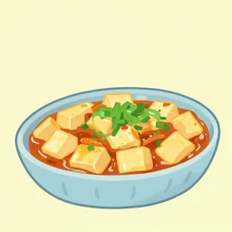 mapo tofu, hyperpop aesthetics on the background, minimal, nice color scheme, as an adventure time cartoon!, detailed diagonal plane