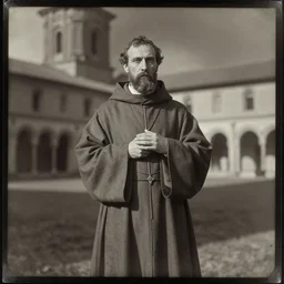 tintype photograph of medieval monk, medieval abbot, italian monastery, medieval photograph