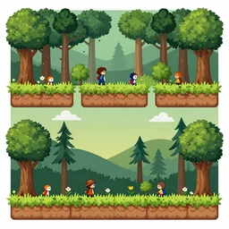 level design of a 2 d game, forest theme