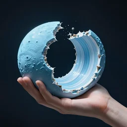A kinetic sculpture. A rip in spacetime. Did this device in his hand open a portal to another dimension or reality?! light blue by Rolf Armstrong composed