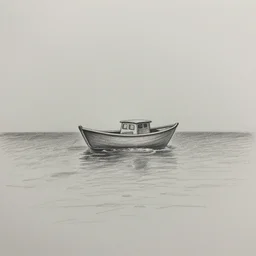 a one line boat on a one line ocean, pencil drawing