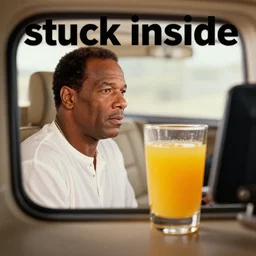 ( shrunk down o j simpson ) stuck inside [ stuck inside ] [ a glass of orange juice ]