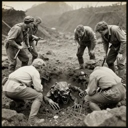 explorers discover horrifying monster in mine, 1 9 0 0 s photograph