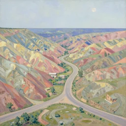 valley landscape wonderland crossroad beauty pastel oil