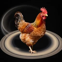 A realistic chicken dancing on the rings of Saturn