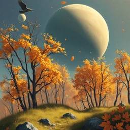 autumn on ganymede. highly detailed, digital painting, watercolor, soviet realism, comics book, khokhloma, artstation, concept art, smooth, sharp focus, illustration, unreal engine 5, 8 k, art by bilibin and kuvshinov and malevich and mucha