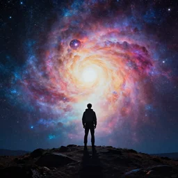 a man lost in space, lonely, beautiful, cosmic, craig mullins, colourful