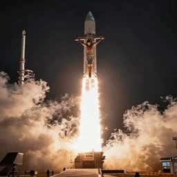 space x launch of a crucified Elon Musk