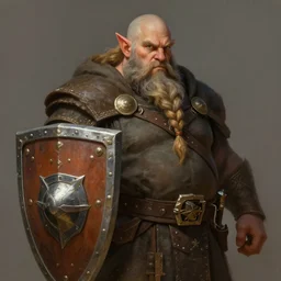 a detailed portrait of a short stout strong rugged holy dwarf cleric with a long braided beard holding a giant shield, by justin gerard and greg rutkowski, digital art, realistic painting, dnd, character design, trending on artstation
