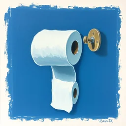 a painting of a roll of toilet paper against a dark blue background, impressionist painting