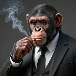 a high detail shot of a  chimp wearing a suit, smoking, render, cgsociety, photorealism