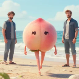 photo of Peach Character with eyelashes and  long legs walking on the beach by Tomasz Alen Kopera and Peter Mohrbacher and Craig Mullins, 8k