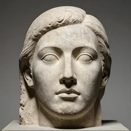 a stone sculpture of the face of a person named dolly hoffpants